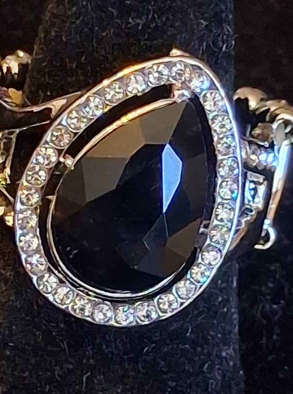 Paparazzi Black Teardrop Faux Onyx Stretch Ring with Clear Accent Stones